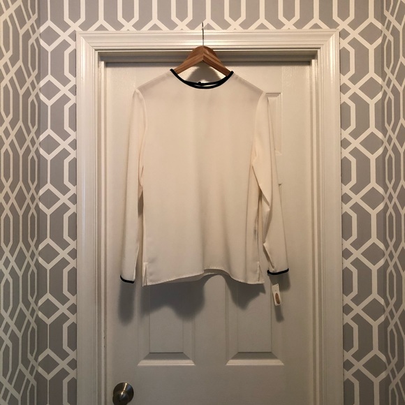 Talbots white flowy blouse with black velvet trim - Picture 1 of 4